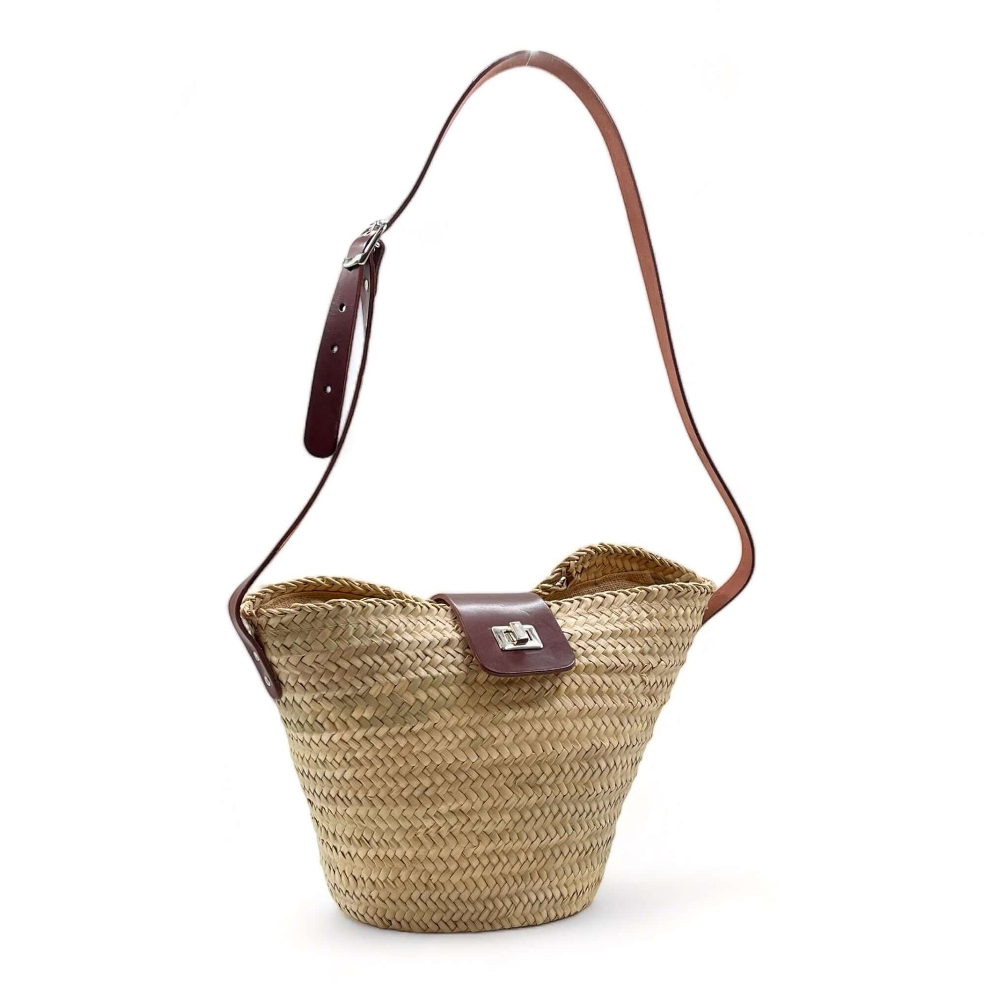 Bolso de palma de hombro con asa regulable y cremallera