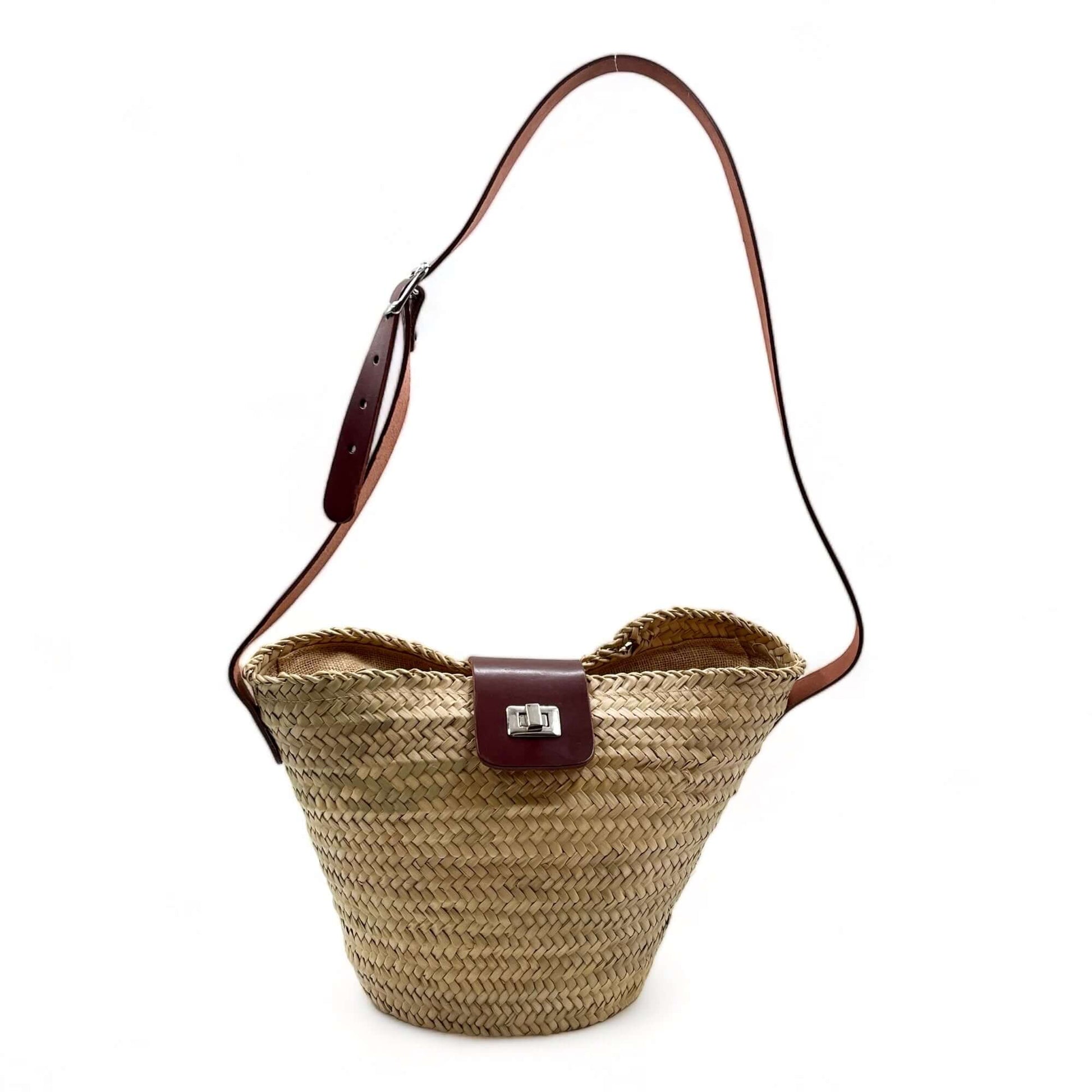 Bolso de palma de hombro con asa regulable y cremallera