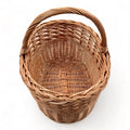 Cesta de mimbre trenzada con asa para almacenamiento de setas, tamaño mediano y artesanal.