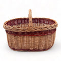 Cesta de mimbre grande con asa, perfecta para almacenamiento y decoración de setas, tamaño mediano y forma circular.