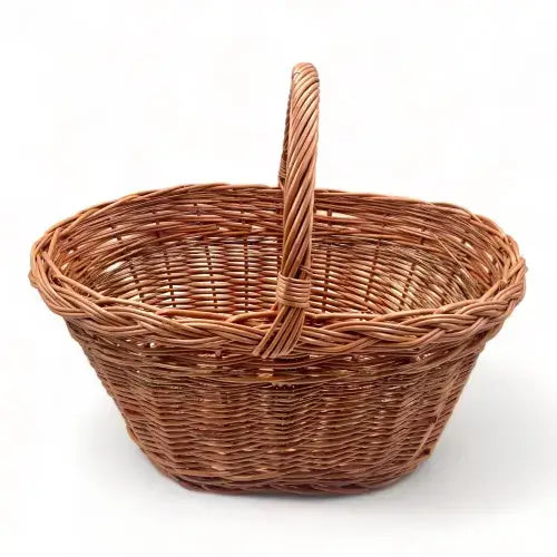 Cesta de mimbre grande para setas, artesanal, trenzada, dimensiones 24x47x32 cm, ideal para recolección de setas.