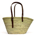 Bolso de paja con doble asa de cuero, estilo capazo, perfecto para el uso diario y la playa.