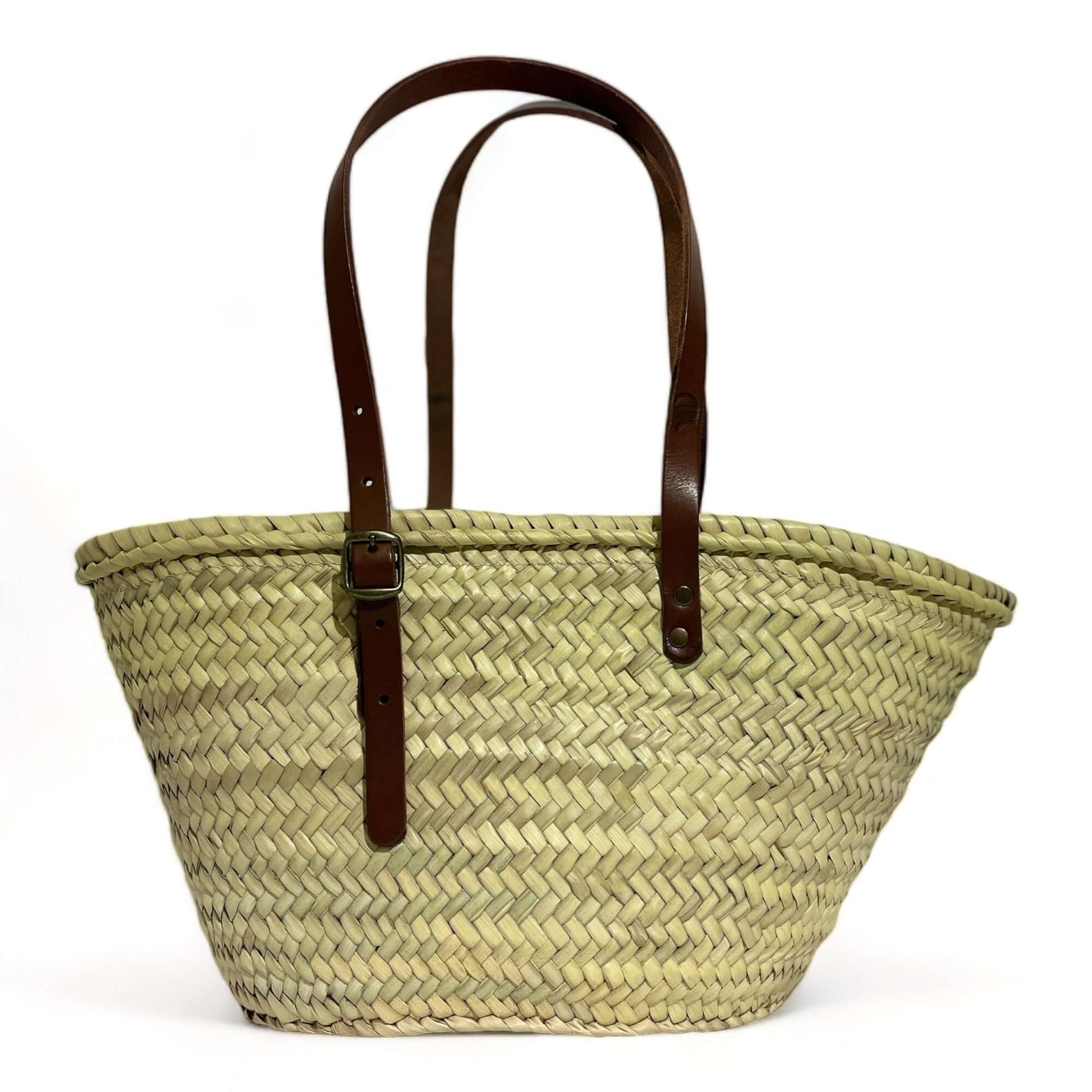 Bolso de paja con doble asa de cuero, estilo capazo, perfecto para el uso diario y la playa.