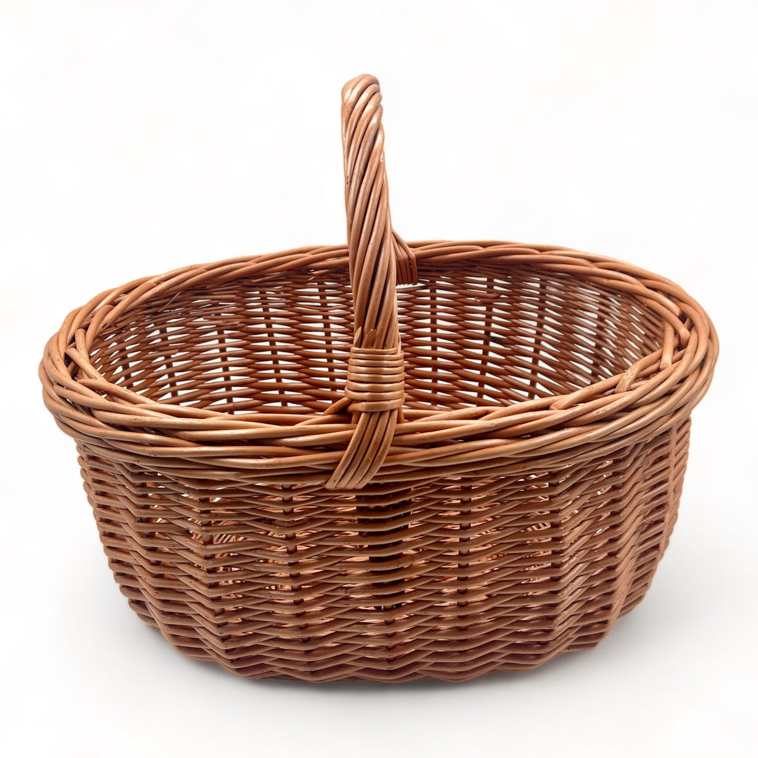Cesta de mimbre con asa oval con asa para almacenamiento y decoración
