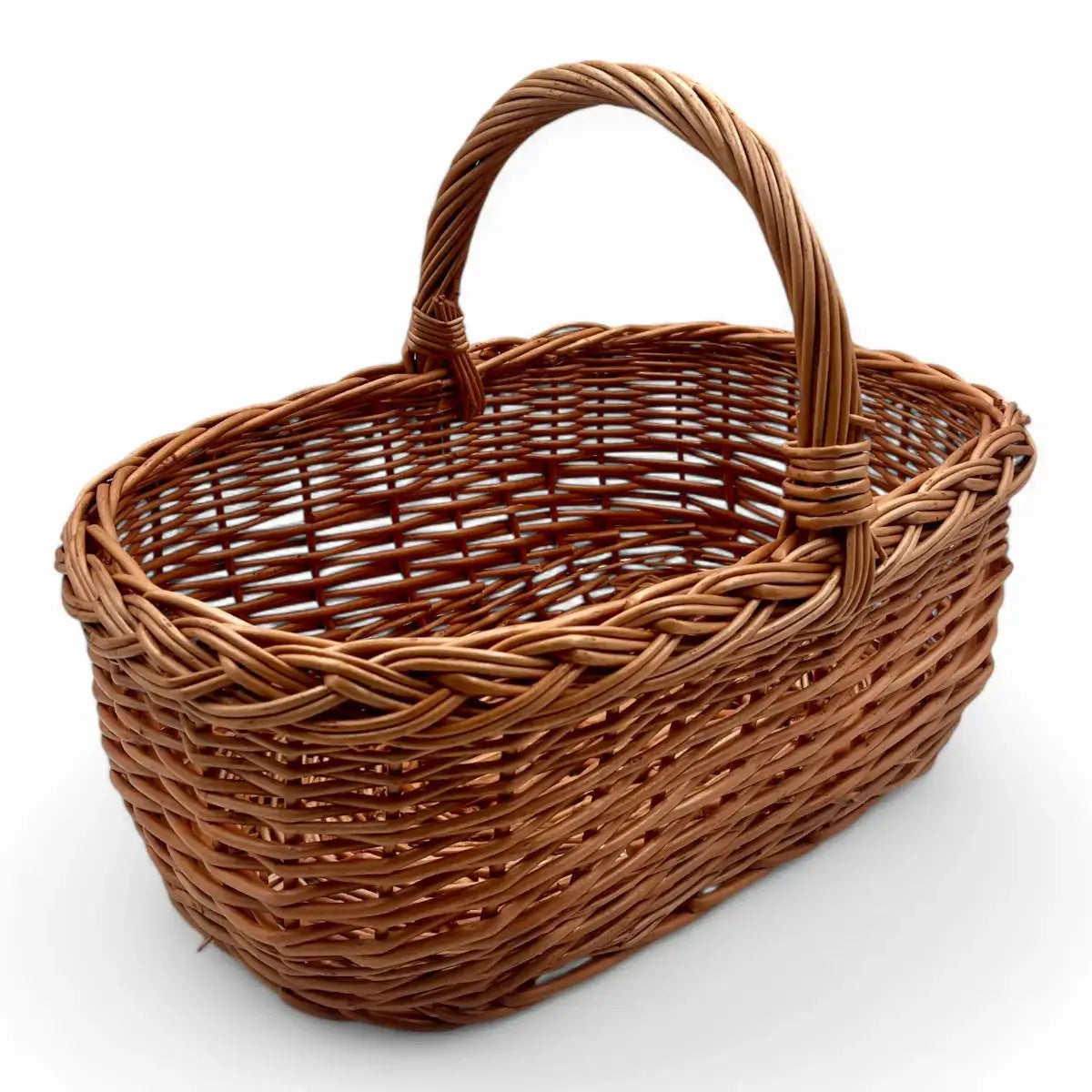 Cesta de mimbre rectangular grande ideal para la recolección de setas, de 42x27x16 cm.