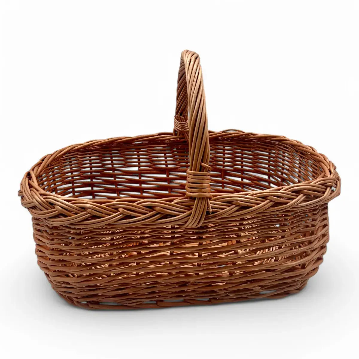 Cesta de mimbre rectangular grande para recolección de setas, ideal para excursiones al monte.