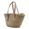 Bolso de paja con doble asa de cuero, estilo capazo, perfecto para el uso diario y la playa.