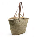 Capazo de paja  con dos asas de cuero y dos asas de palma , con cremallera, ideal para llevar tus esenciales con estilo.
