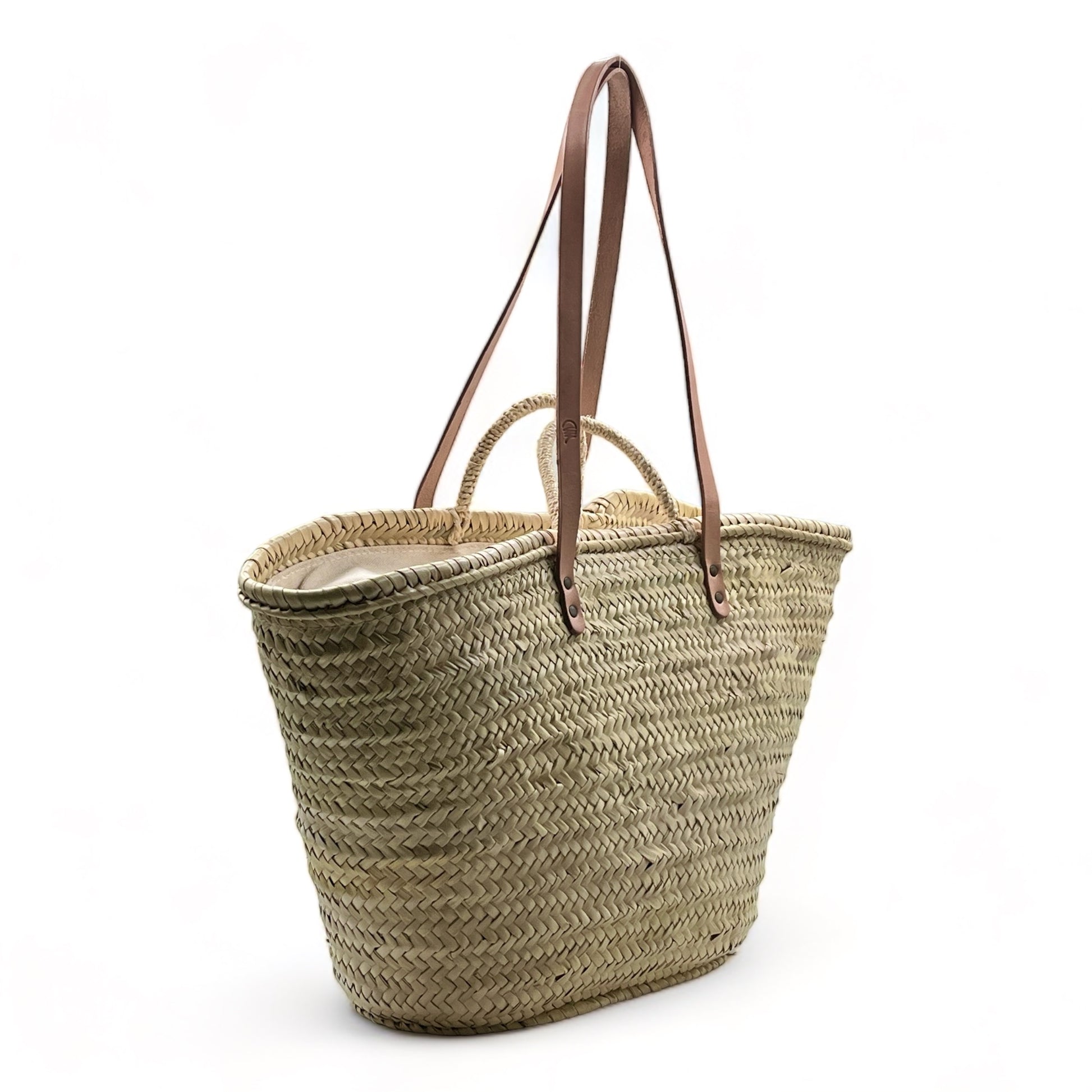 Capazo de paja  con dos asas de cuero y dos asas de palma , con cremallera, ideal para llevar tus esenciales con estilo.