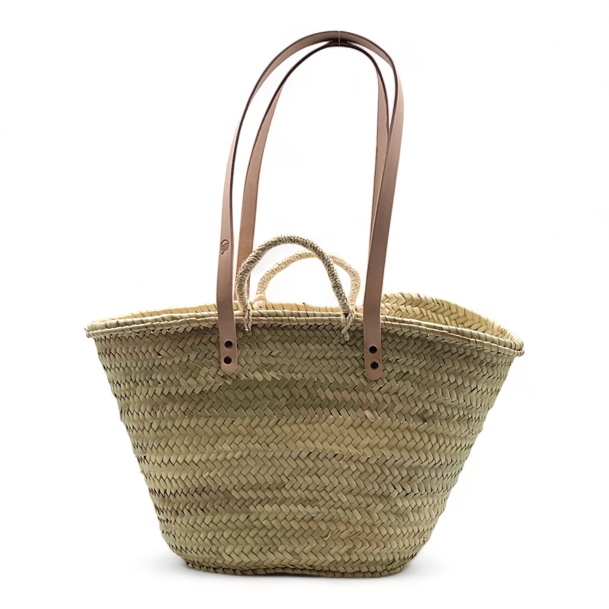 Capazo de paja  con dos asas de cuero y dos asas de palma , con cremallera, ideal para llevar tus esenciales con estilo.