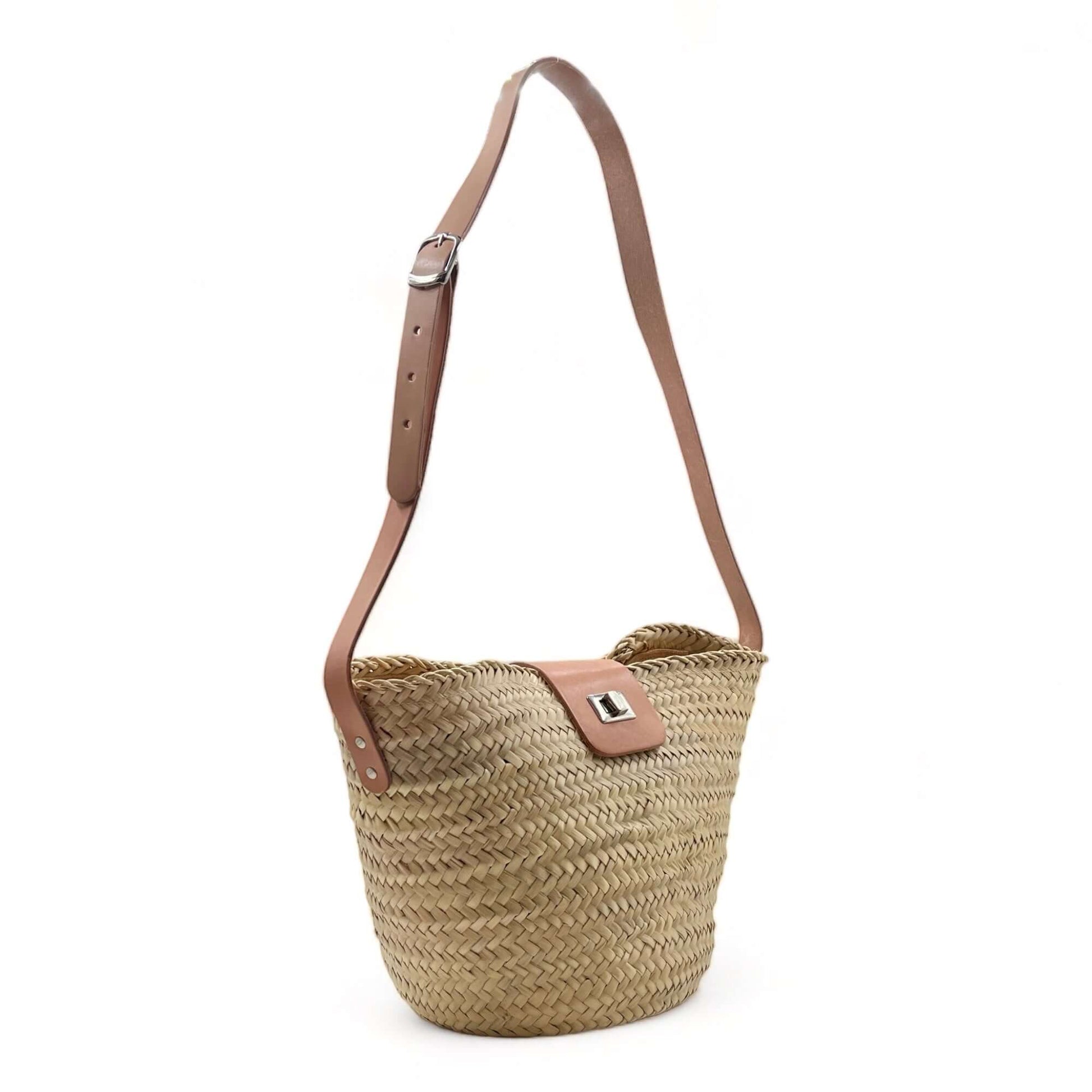Bolso de palma de hombro con asa regulable y cremallera